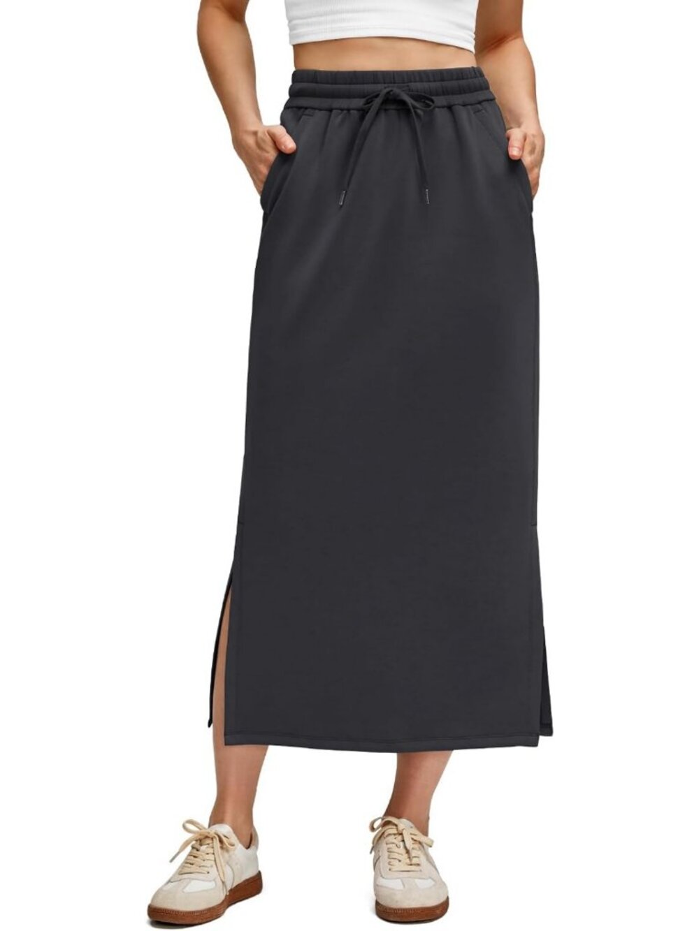 Soft Modal Maxi Skirt for Women | Drawstring Waist & 2 Pockets | Casual Chic